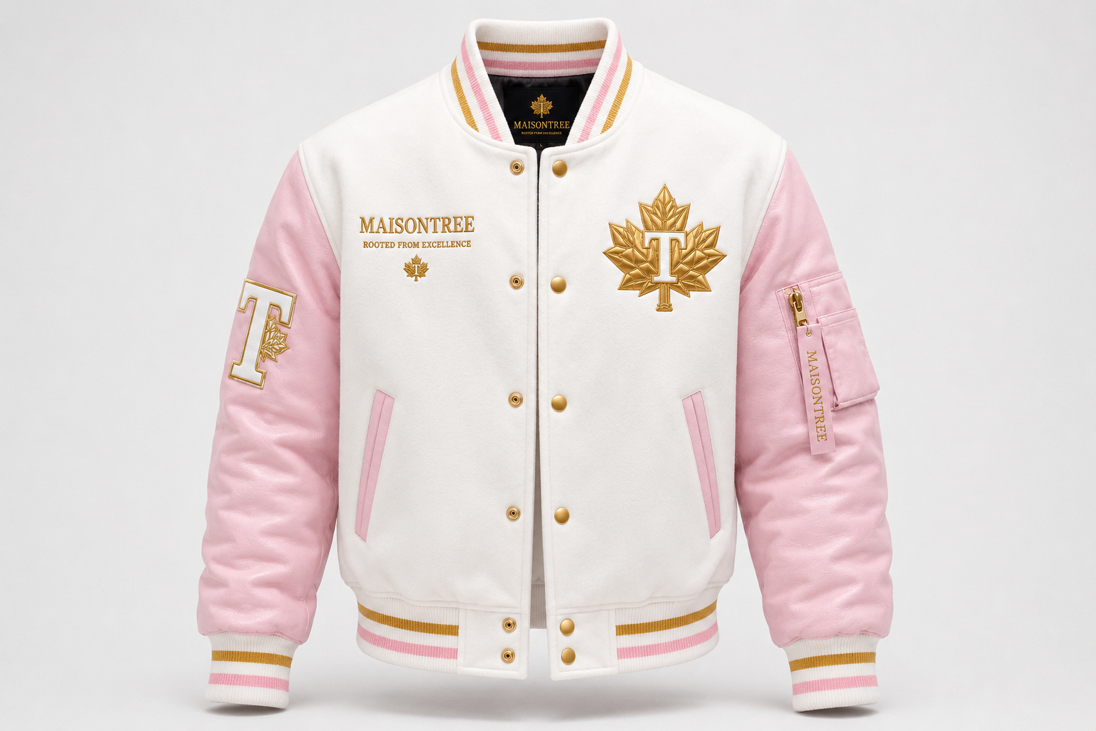 Women's Pink and White Varsity Jacket